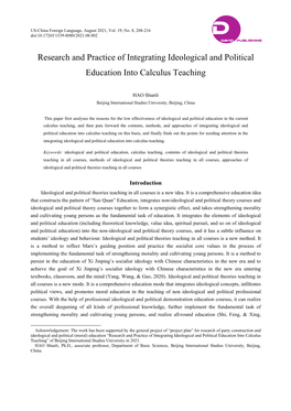 Research and Practice of Integrating Ideological and Political Education Into Calculus Teaching