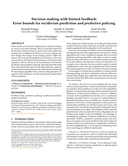 Decision Making with Limited Feedback:Error Bounds for Recidivism