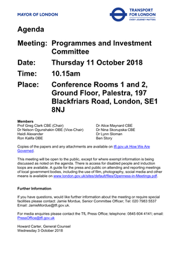 Programmes and Investment Committee 11 October 2018