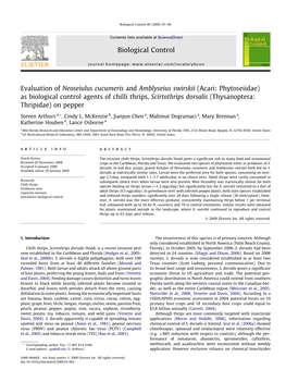 Evaluation of Neoseiulus Cucumeris and Amblyseius Swirskii (Acari