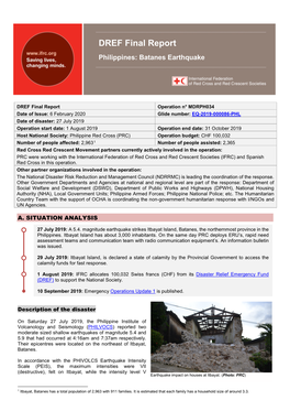 DREF Final Report Philippines: Batanes Earthquake