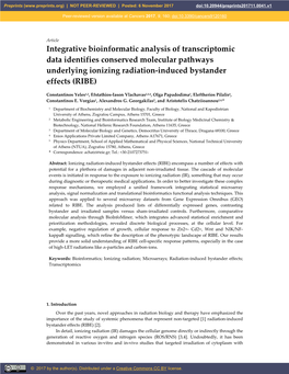 Integrative Bioinformatic Analysis of Transcriptomic Data Identifies Conserved Molecular Pathways Underlying Ionizing Radiation-Induced Bystander Effects (RIBE)