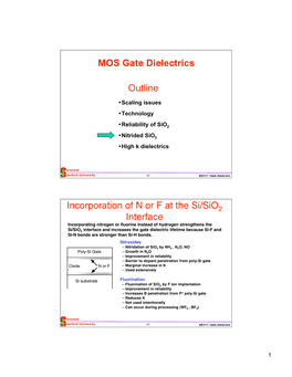 Outline MOS Gate Dielectrics Incorporation of N Or F at the Si/Sio
