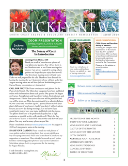 Prickly News South Coast Cactus & Succulent Society Newsletter | August 2020
