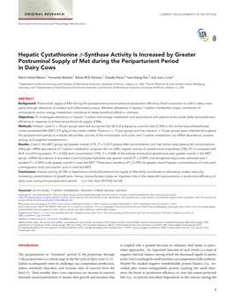 Hepatic Cystathionine Β-Synthase Activity Is Increased by Greater Postruminal Supply of Met During the Periparturient Period in Dairy Cows