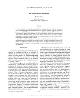 The Origins of Color in Minerals Four Distinct Physical Theories