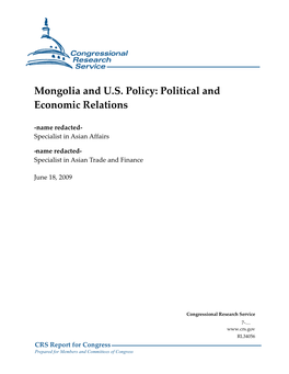 Mongolia and U.S. Policy: Political and Economic Relations