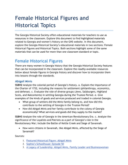 Female Historical Figures and Historical Topics