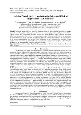 Inferior Phrenic Artery, Variations in Origin and Clinical Implications – a Case Study