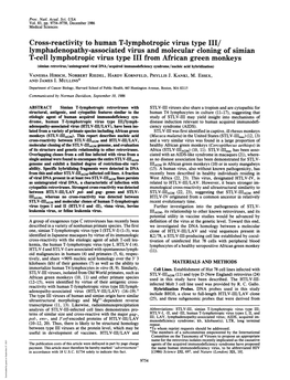 Lymphadenopathy-Associated Virus and Molecular Cloning Of