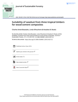 Suitability of Sawdust from Three Tropical Timbers for Wood-Cement Composites