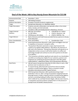 JAB to Buy Keurig Green Mountain for $13.9B