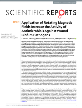 Application of Rotating Magnetic Fields Increase the Activity of Antimicrobials Against Wound Biofilm Pathogens