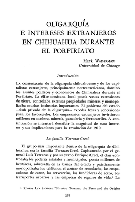 Oligarquía E Intereses Extranjeros En Chihuahua Durante El Porfiriato