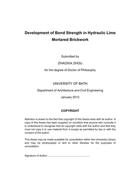 Development of Bond Strength in Hydraulic Lime Mortared Brickwork