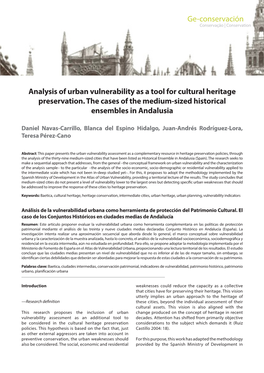 Analysis of Urban Vulnerability As a Tool for Cultural Heritage Preservation
