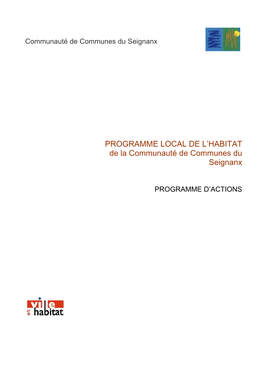 PROGRAMME LOCAL DE L'habitat De La Communauté De Communes