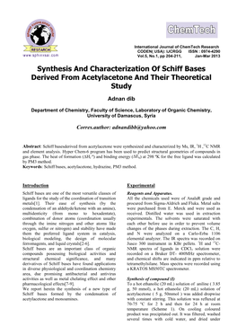 Synthesis and Characterization of Schiff Bases Derived from Acetylacetone and Their Theoretical Study