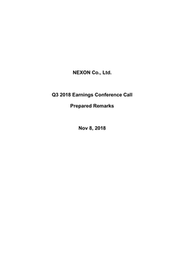 Q3 2018 Earnings Prepared Remarks