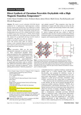 Direct Synthesis of Chromium Perovskite Oxyhydride with a High Magnetictransition Temperature