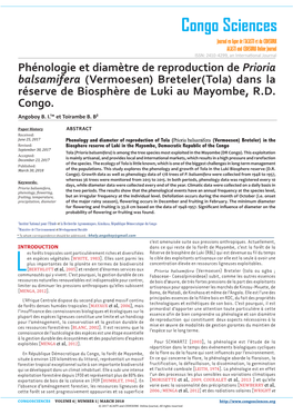 Phénologie Et Diamètre De Reproduction De Prioria Balsamifera (Vermoesen) Breteler(Tola) Dans La Réserve De Biosphère De Luki Au Mayombe, R.D