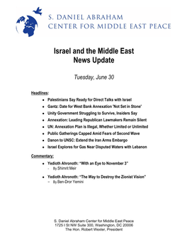 Israel and the Middle East News Update