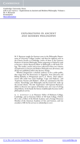 Explorations in Ancient and Modern Philosophy: Volume 1 M