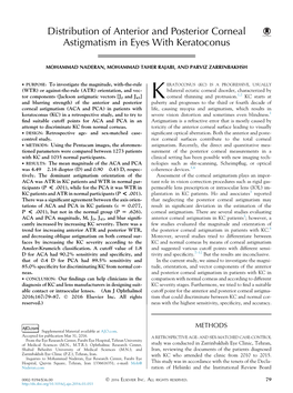 Distribution of Anterior and Posterior Corneal Astigmatism in Eyes with Keratoconus