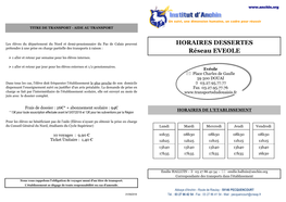 HORAIRES DESSERTES Réseau EVEOLE