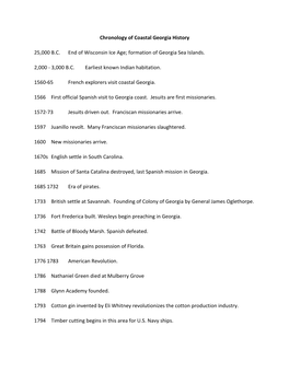 Chronology of Coastal Georgia History 25000 BC End of Wisconsin Ice