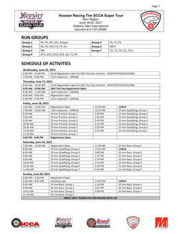 Run Groups Schedule of Activities