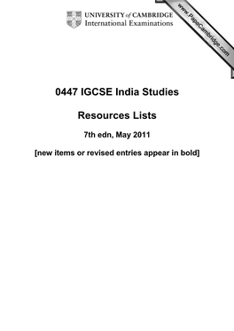 0447 IGCSE India Studies Resources Lists