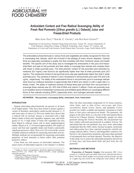 Antioxidant Content and Free Radical Scavenging Ability of Fresh Red Pummelo [Citrus Grandis (L.) Osbeck] Juice and Freeze-Dried Products