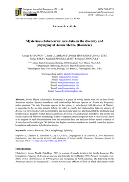 Mysterious Chokeberries: New Data on the Diversity and Phylogeny of Aronia Medik. (Rosaceae)