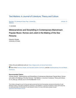 Metanarratives and Storytelling in Contemporary Mainstream Popular Music: Romeo and Juliet in the Making of the Star Persona