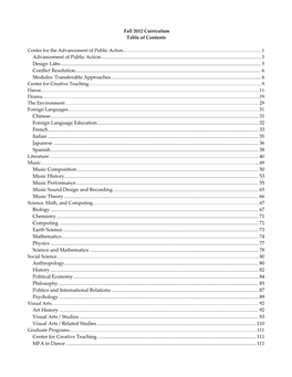 Fall 2012 Curriculum Table of Contents