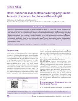 Renal Endocrine Manifestations During Polytrauma: a Cause of Concern for the Anesthesiologist