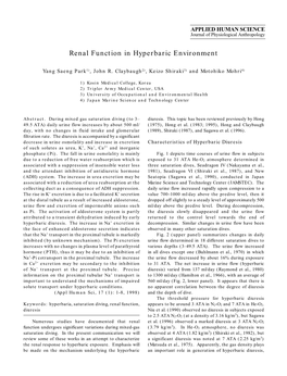 Renal Function in Hyperbaric Environment