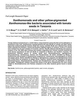 Xanthomonads and Other Yellow-Pigmented Xanthomonas-Like Bacteria Associated with Tomato Seeds in Tanzania