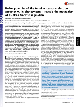 Redox Potential of the Terminal Quinone Electron Acceptor QB in Photosystem II Reveals the Mechanism of Electron Transfer Regulation