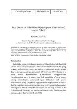 Two Species of Eulophidae (Hymenoptera: Chalcidoidea) New in Poland