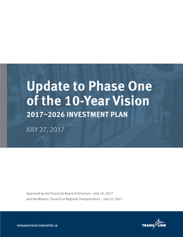 Update to Phase One of the 10-Year Vision 2017–2026 INVESTMENT PLAN