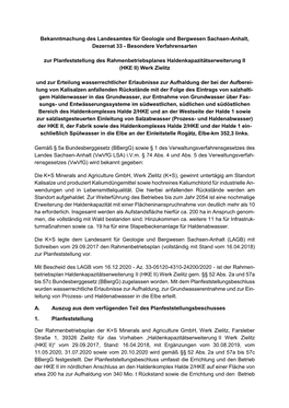 Bekanntmachung Des Landesamtes Für Geologie Und Bergwesen Sachsen-Anhalt, Dezernat 33 - Besondere Verfahrensarten