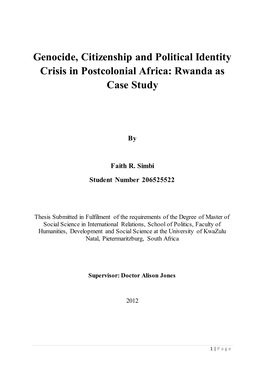 Genocide, Citizenship and Political Identity Crisis in Postcolonial Africa: Rwanda As Case Study