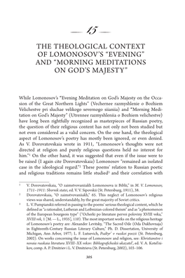 The Theological Context of Lomonosov's “Evening” and “Morning Meditations