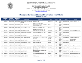 Massachusetts Licensed Surplus Lines Brokers - Individuals September 05, 2021