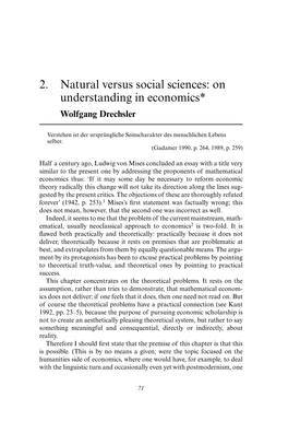 2. Natural Versus Social Sciences: on Understanding in Economics* Wolfgang Drechsler