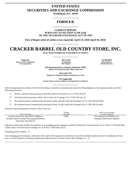 CRACKER BARREL OLD COUNTRY STORE, INC. (Exact Name of Registrant As Specified in Its Charter)