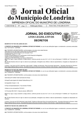 Jornal Do Executivo Atos Legislativos Decretos