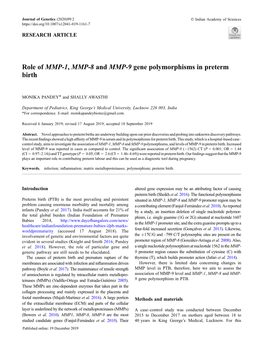 Role of MMP-1, MMP-8 and MMP-9 Gene Polymorphisms in Preterm Birth